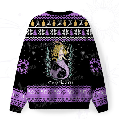Purplehecate Capricorn Zodiac Fuzzy Ugly Christmas Sweatshirt