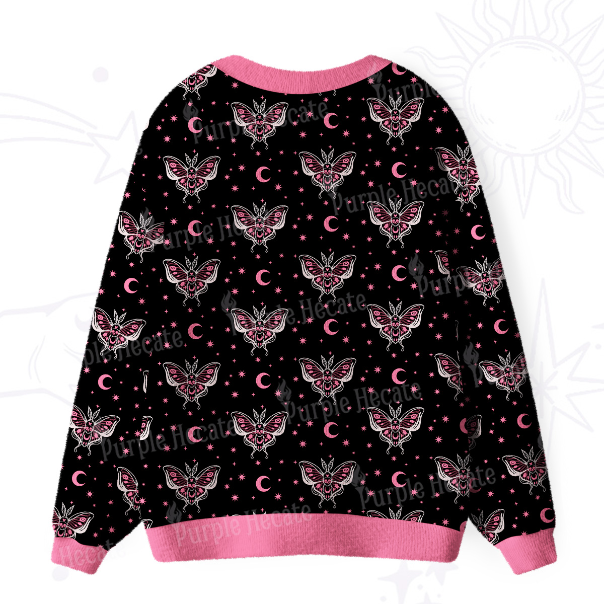 Purplehecate Witchy Lunar Moth Night Ugly Cardigan Sweaters