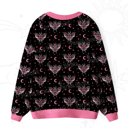 Purplehecate Witchy Lunar Moth Night Ugly Cardigan Sweaters