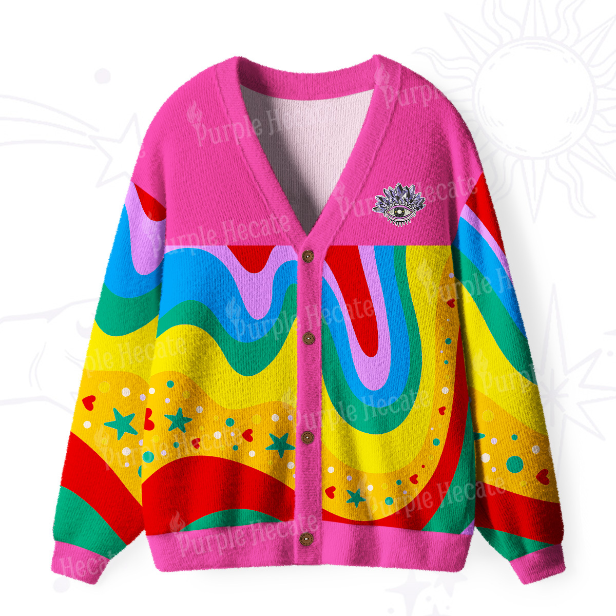 Purplehecate Dreamy Rainbow Waves Ugly Cardigan Sweaters