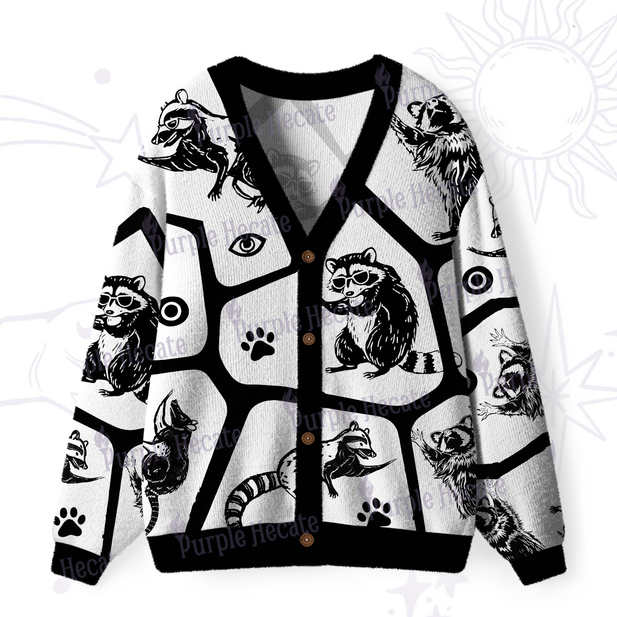 Purplehecate Midnight Bandits Raccoon and Opossum Ugly Cardigan Sweaters