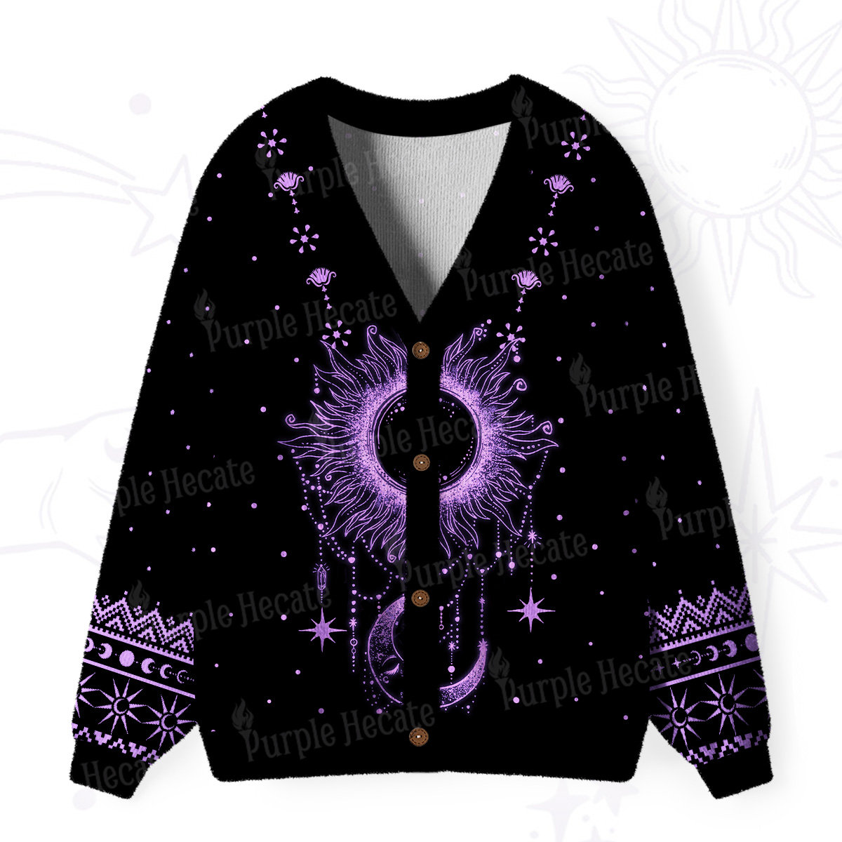 Purplehecate Radiance Of Sun And Moon Ugly Cardigan Sweaters
