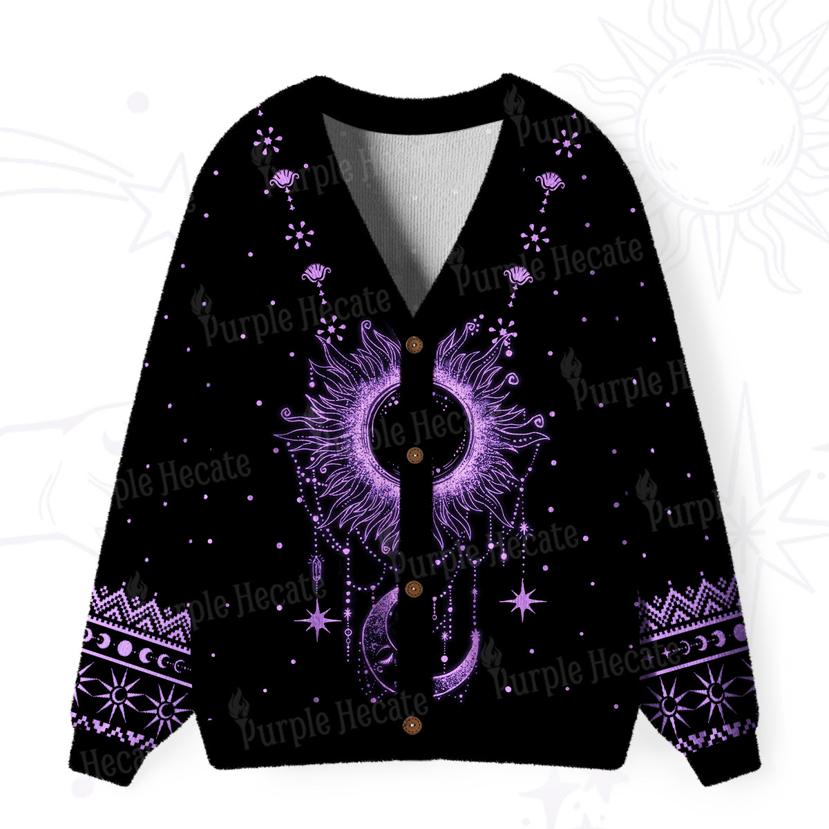 Purplehecate Radiance Of Sun And Moon Ugly Cardigan Sweaters