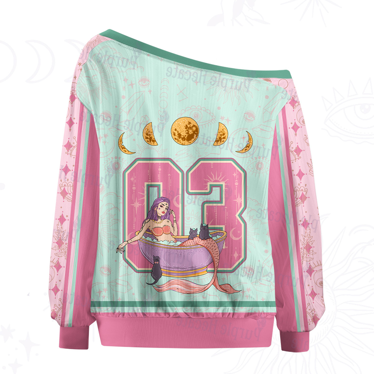 Purplehecate Mermaid Whispers Moonlit Secrets Off The Shoulder Graphic Jersey