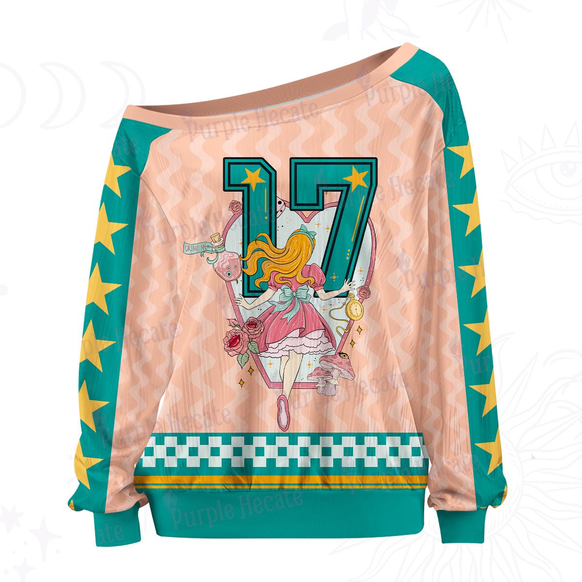 Purplehecate Alice's Secret Garden Off The Shoulder Graphic Jersey