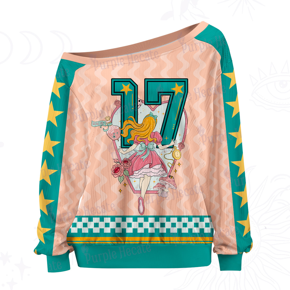 Purplehecate Alice's Secret Garden Off The Shoulder Graphic Jersey