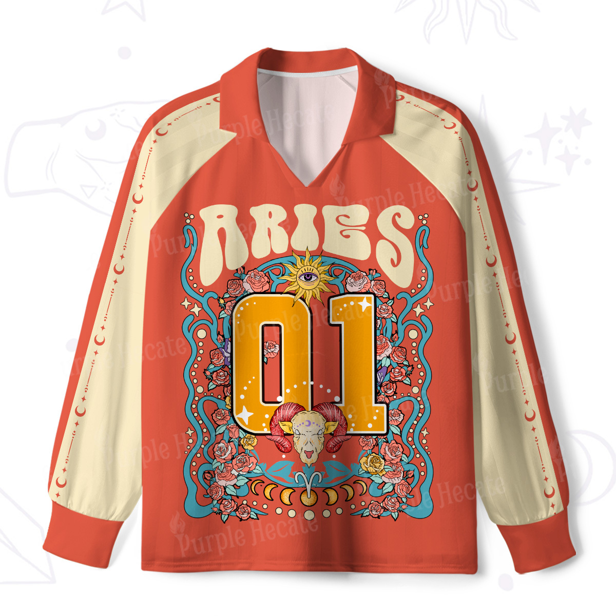 Purplehecate Aries Spirit Zodiac Long Sleeve Jersey Shirt