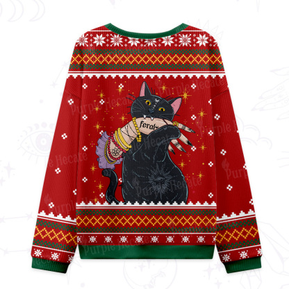 Purplehecate Feral Witch Cat Ugly Christmas Sweatshirts