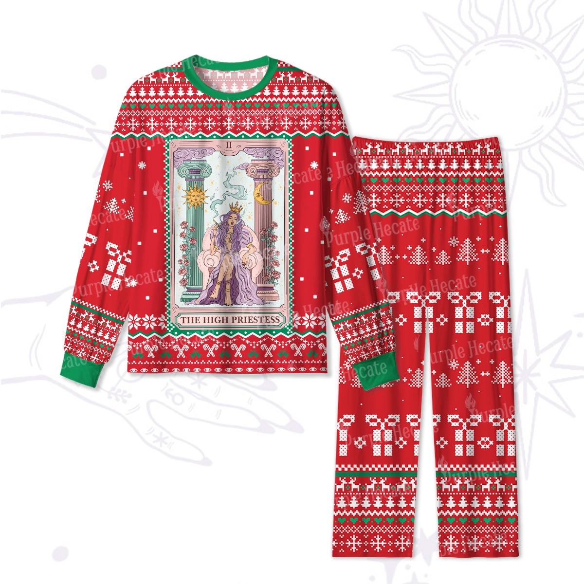 Purplehecate The High Priestess Tarot Card Christmas Pajamas