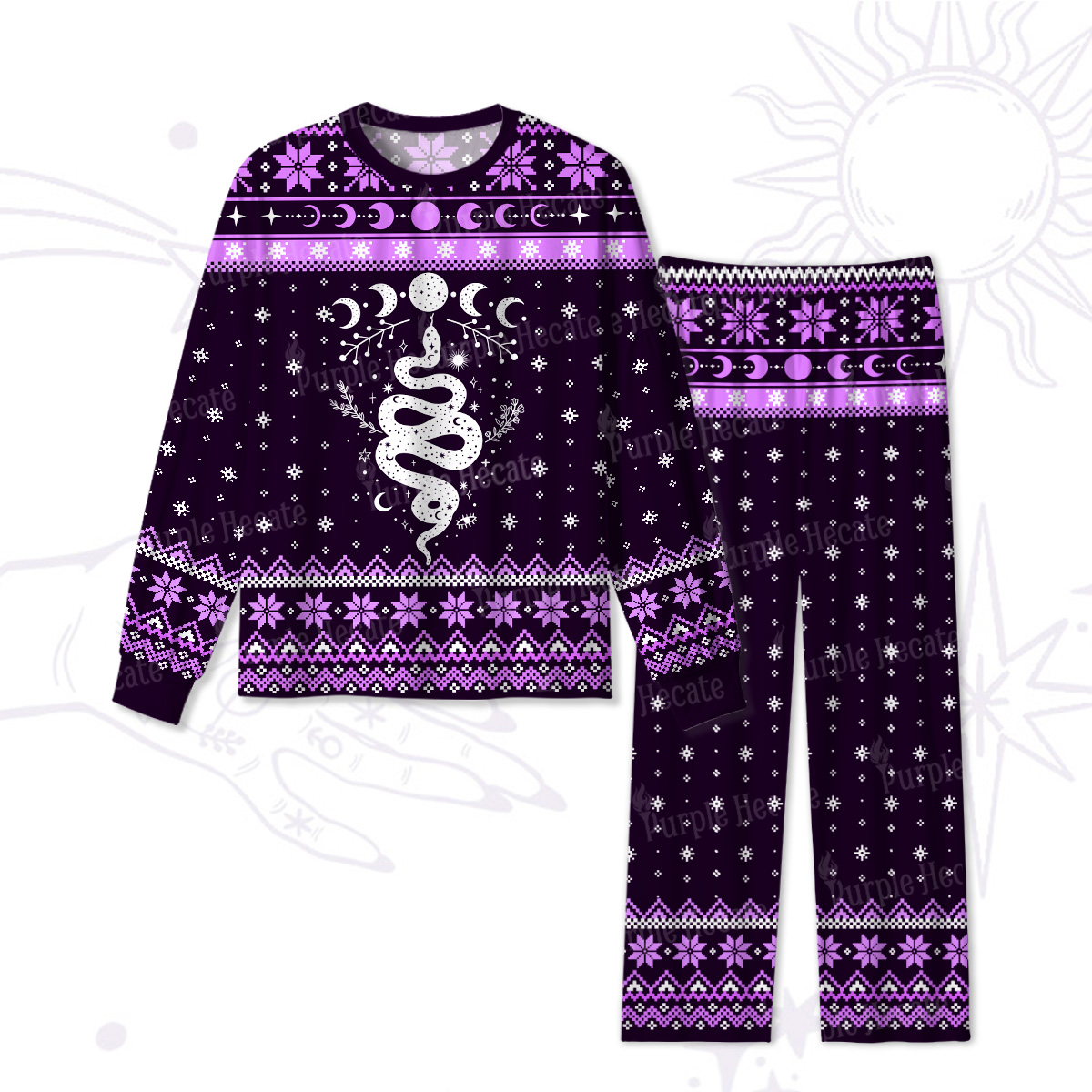 Purplehecate Snake And Moon Phase Christmas Pajamas