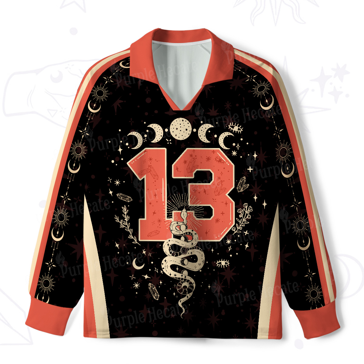 Purplehecate Mystical Moon Phases Snake Long Sleeve Jersey Shirt