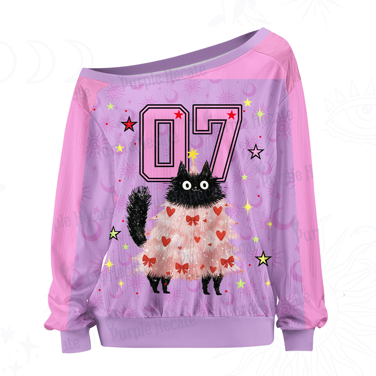 Purplehecate Funny Black Cat in Tree Off The Shoulder Graphic Jersey