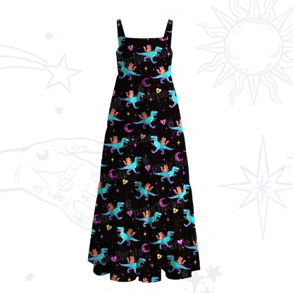 Purplehecate Witch Cat Rides the Dino Wide Straps Maxi Dress
