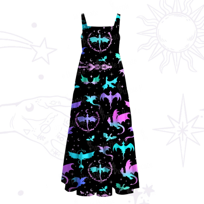 Purplehecate Neon Fantasy Dragon Allover Wide Straps Maxi Dress
