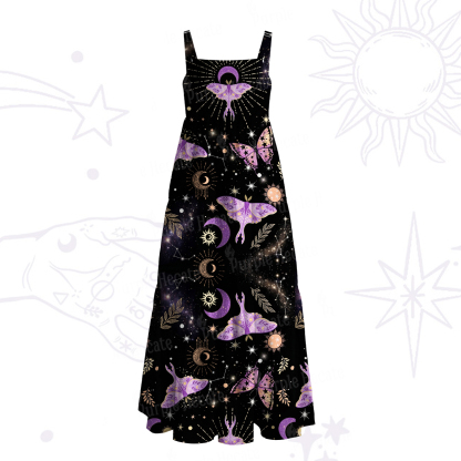 Purplehecate Starry Night Lunar Moth Wide Straps Maxi Dress