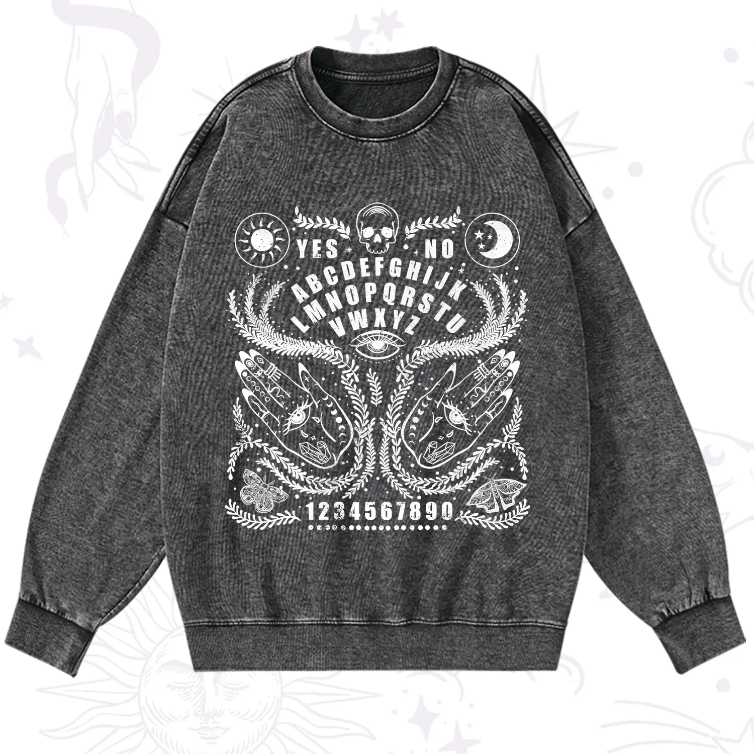 Purplehecate Ouija Spirit Board Washed Sweatshirt