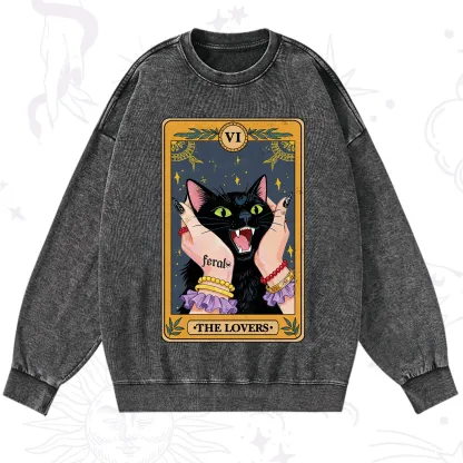 Purplehecate The Lovers Tarot Feral Cat Washed Sweatshirt