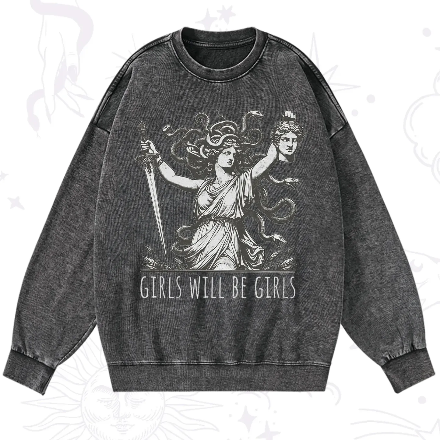 Purplehecate Girls Will Be Girls Medusa Washed Sweatshirt