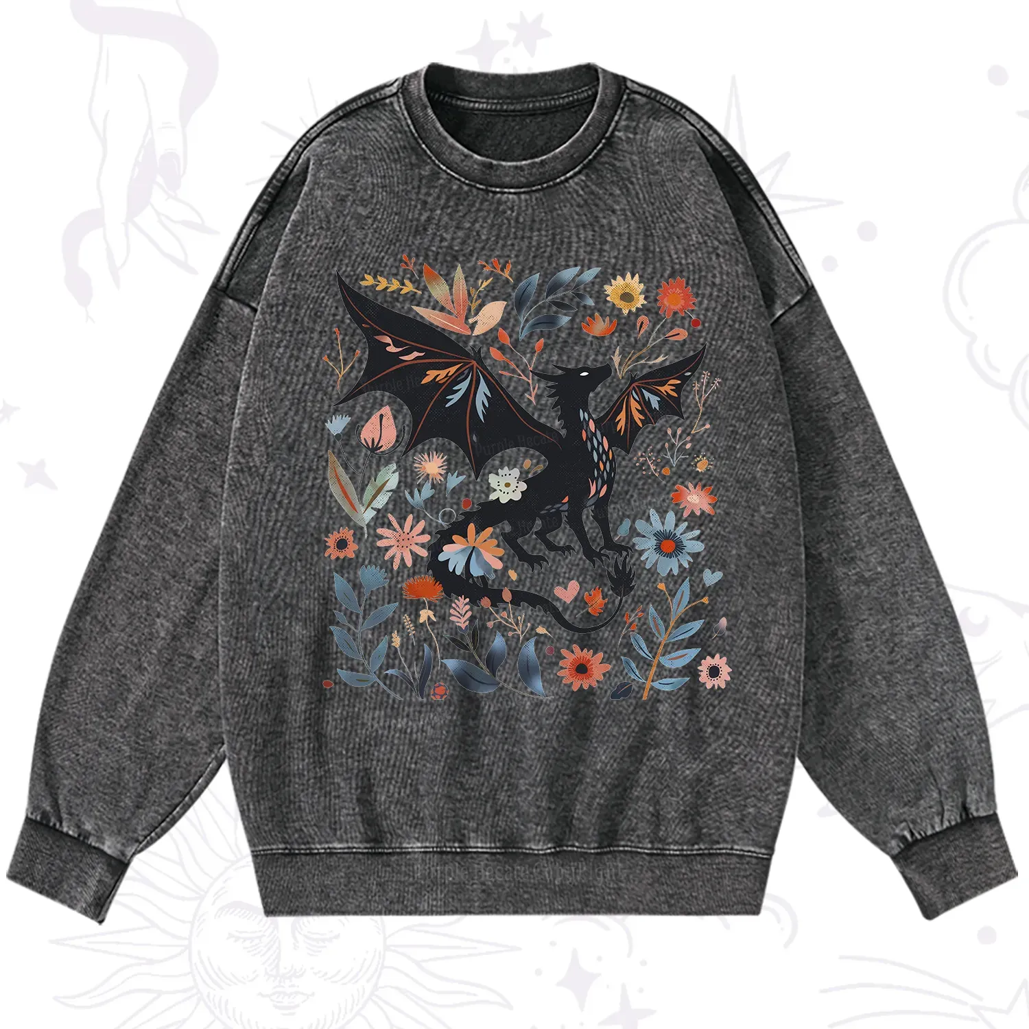 Purplehecate Vintage Fantasy Wyvern Bookish Washed Sweatshirt