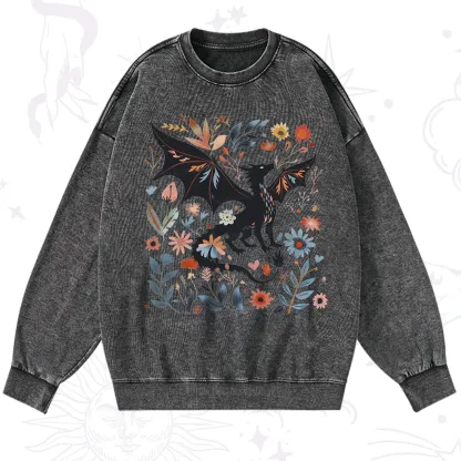 Purplehecate Vintage Fantasy Wyvern Bookish Washed Sweatshirt