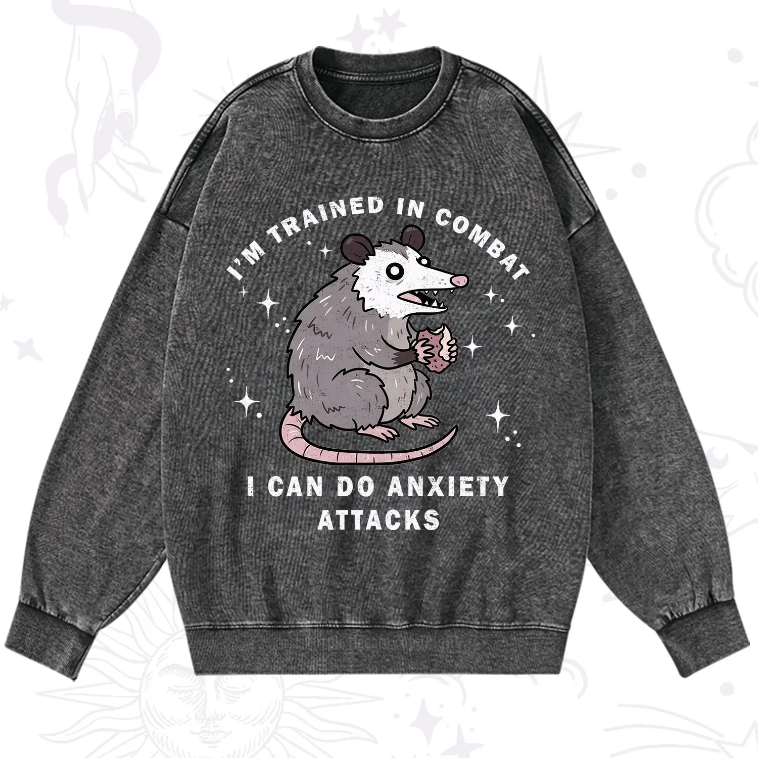 Purplehecate Anixety Attack Opossum Washed Sweatshirt