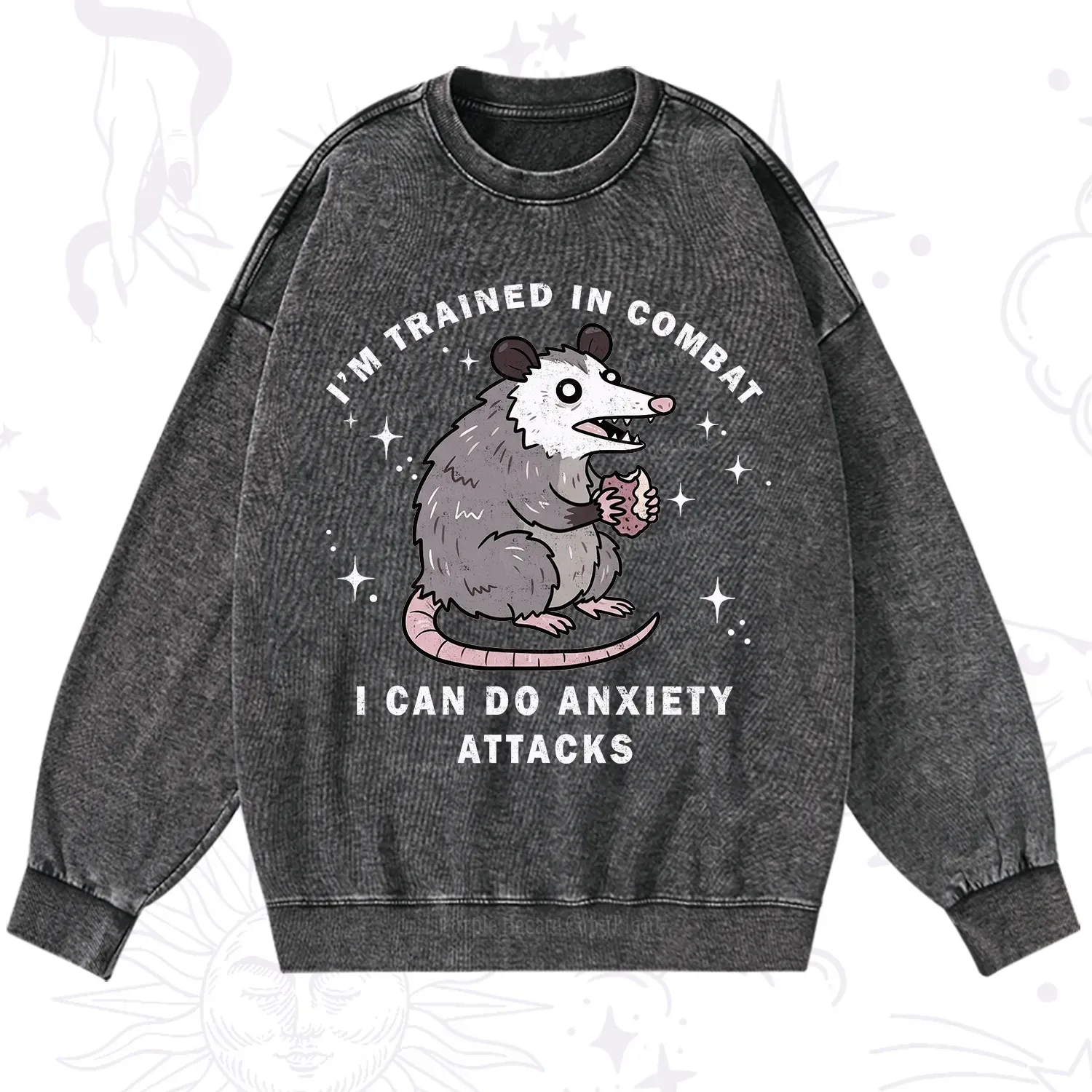 Purplehecate Anixety Attack Opossum Washed Sweatshirt