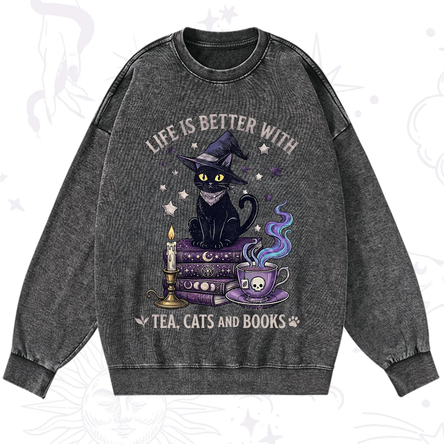 Purplehecate Life Is Better With Cats And Books Washed Sweatshirt