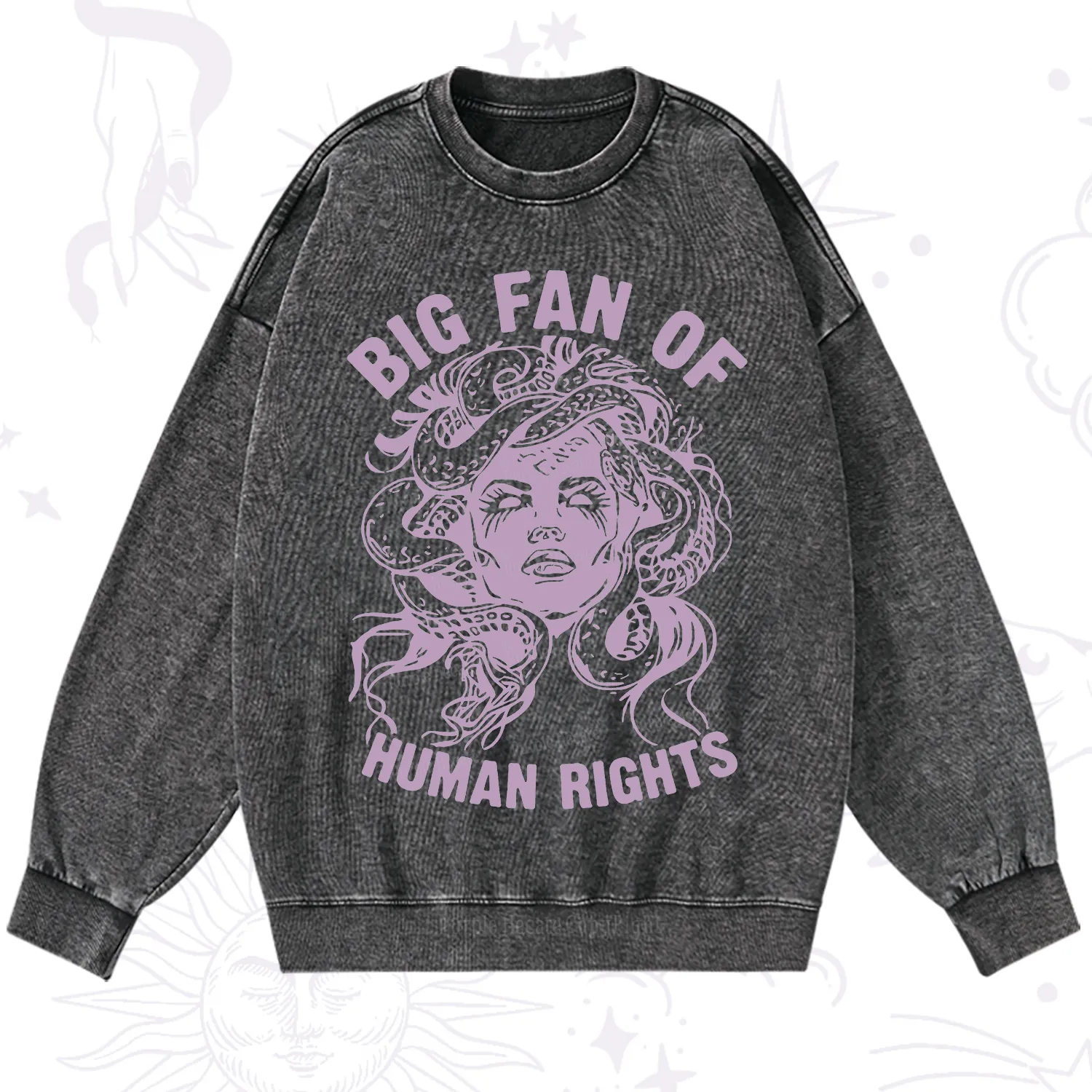 Purplehecate Big Fan of Human Rights Washed Sweatshirt