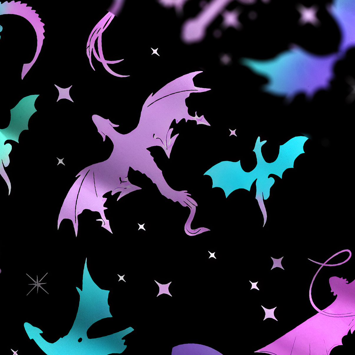 Purplehecate Neon Fantasy Dragon Allover Wide Straps Maxi Dress