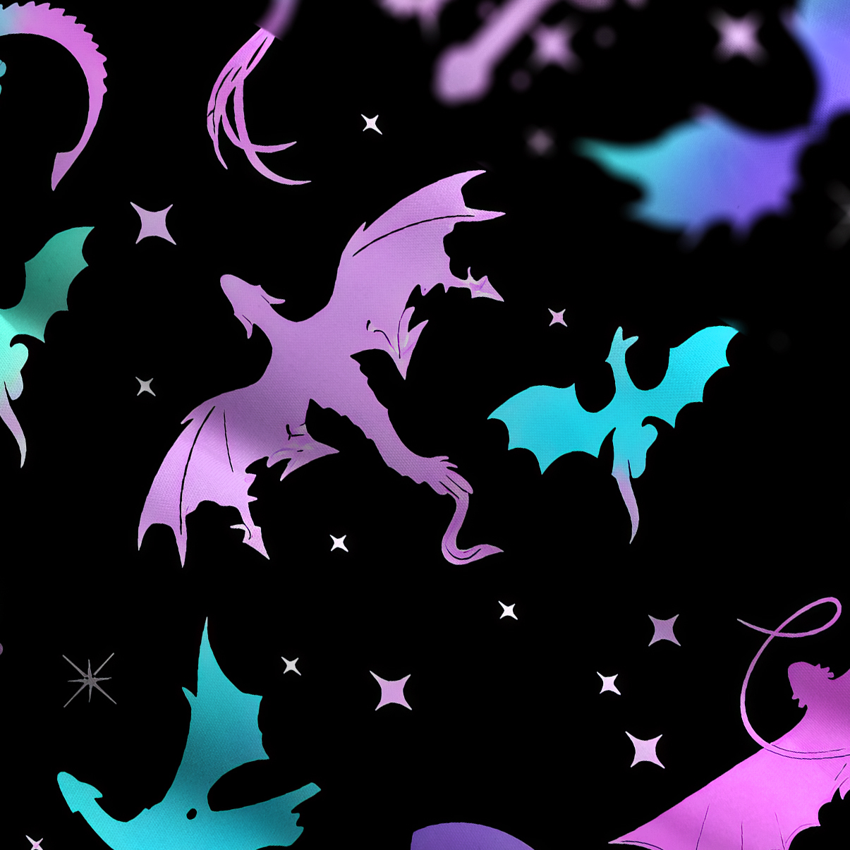 Purplehecate Neon Fantasy Dragon Allover Wide Straps Maxi Dress