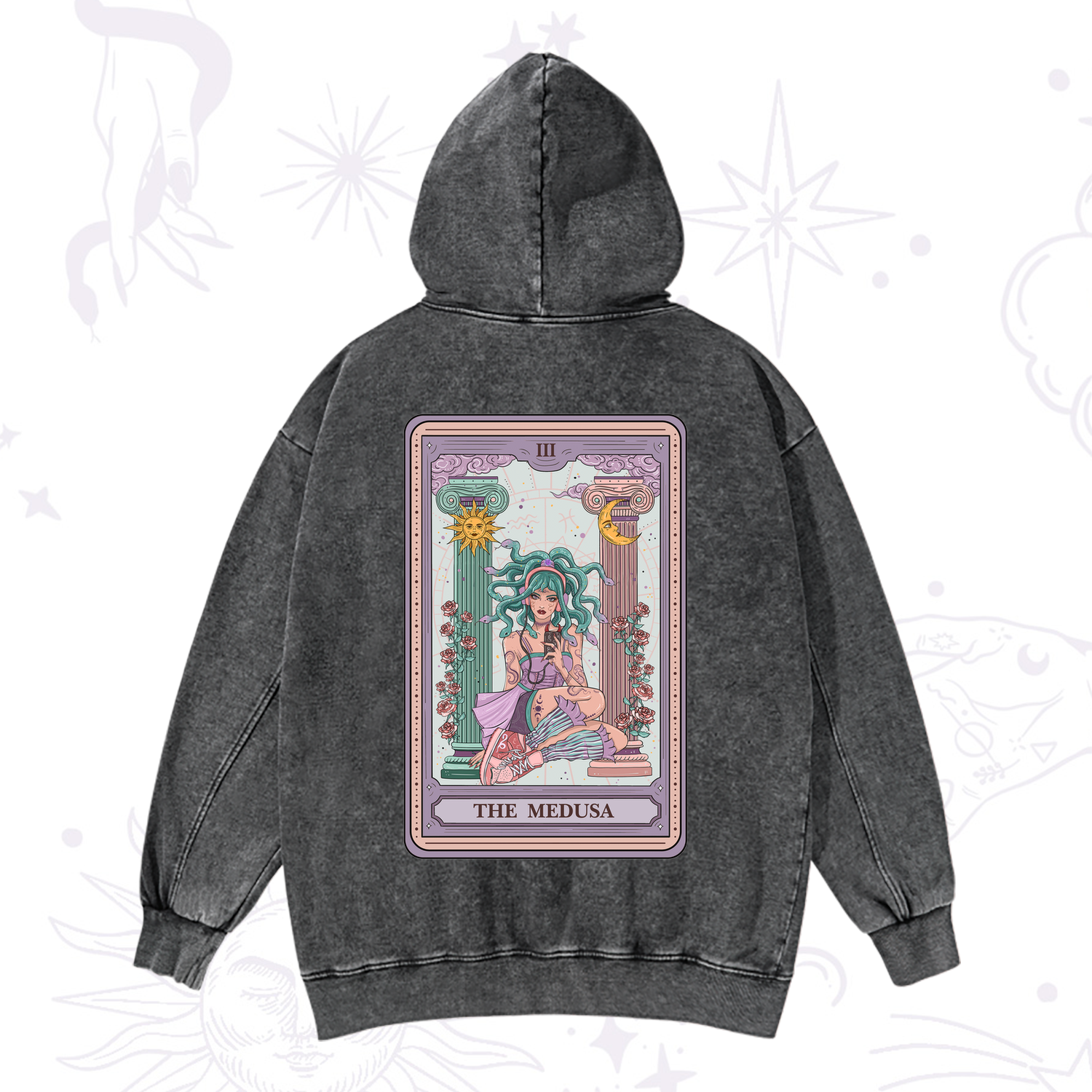 Purplehecate The Fashionable Medusa Tarot Card Washed Hoodie