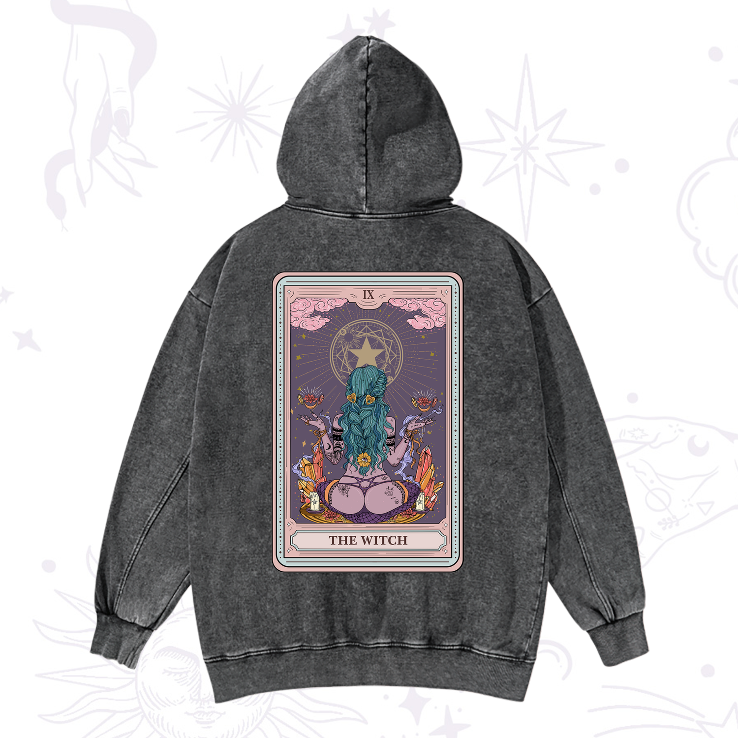 Purplehecate The Witch Tarot Card Washed Hoodie
