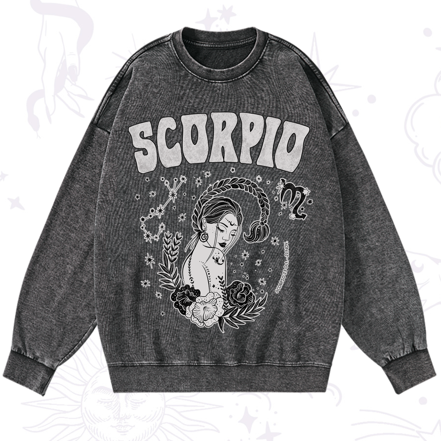 Purplehecate Scorpio Zodiac Glyphs Washed Sweatshirt