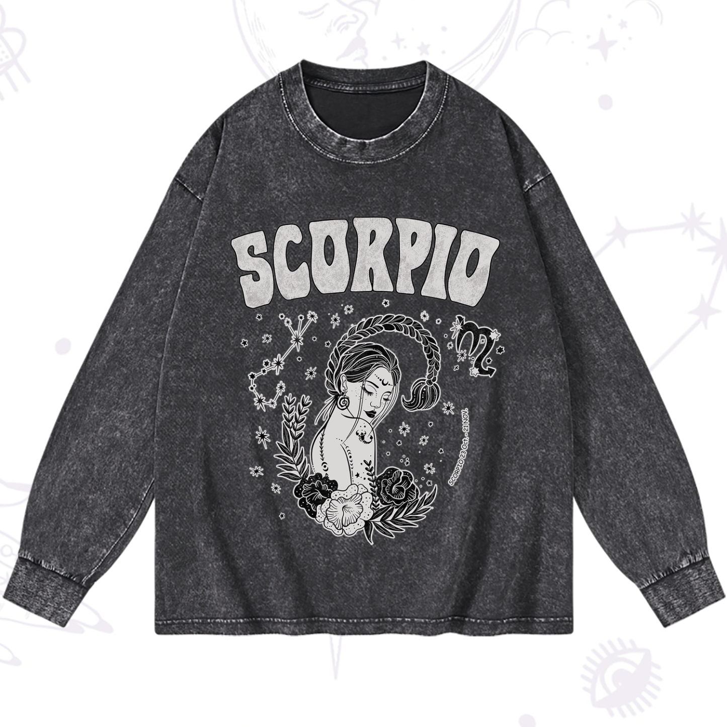 Purplehecate Scorpio Zodiac Glyphs Washed Long Sleeve Shirt