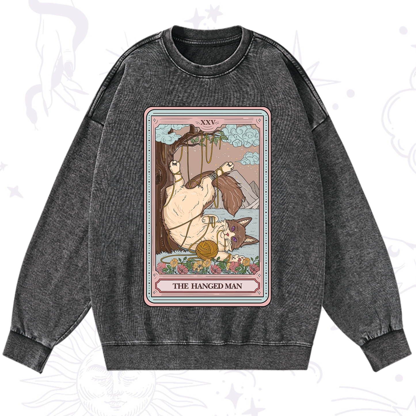 Purplehecate The Hanged Man Tarot Cat Washed Sweatshirt