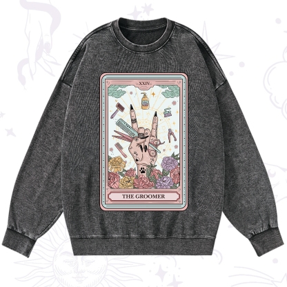Purplehecate The Pet Groomer Tarot Card Washed Sweatshirt