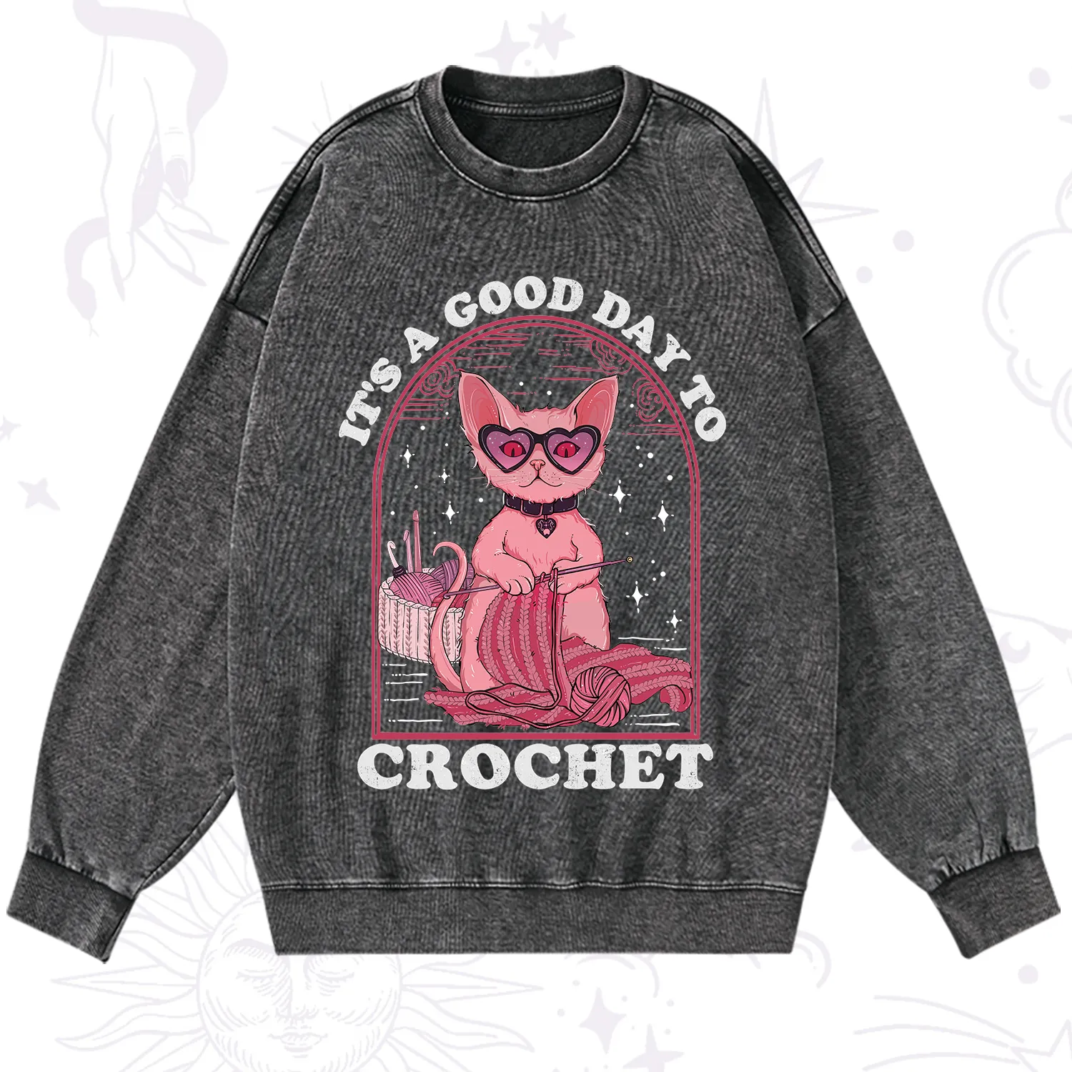 Purplehecate It's A Good Day To Crochet Washed Sweatshirt