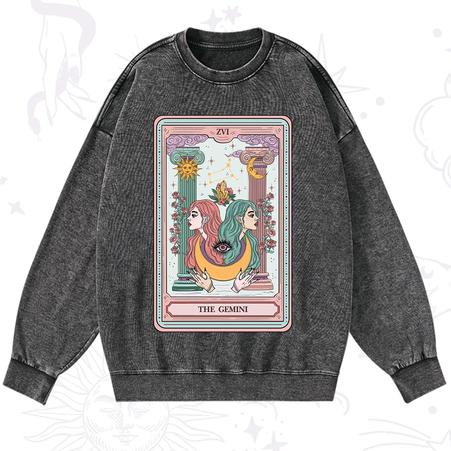 Purplehecate The Gemini Goddess Tarot Washed Sweatshirt