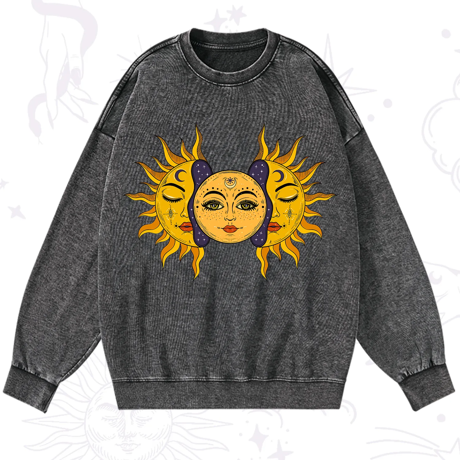 Purplehecate Celestial Twin Suns Washed Sweatshirt