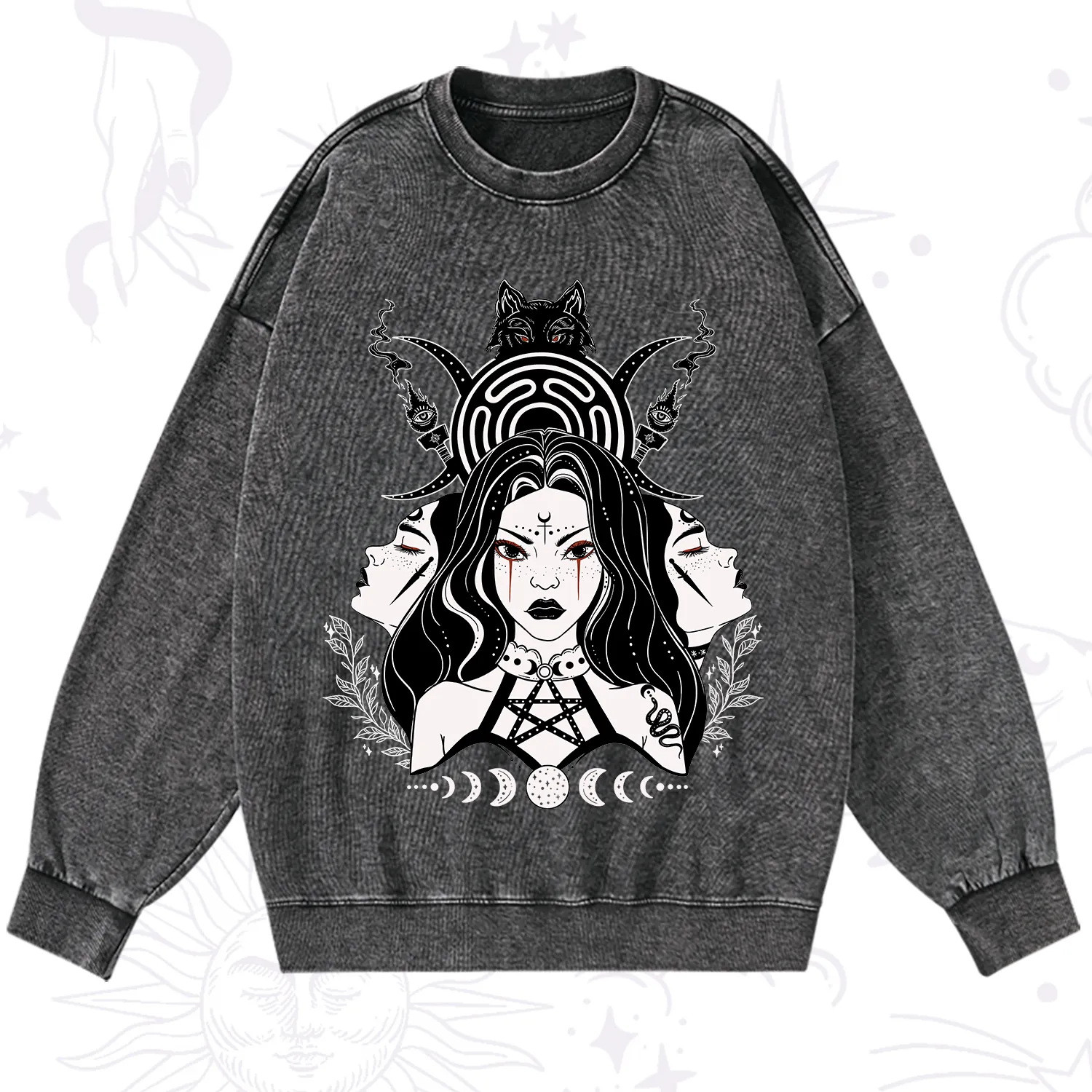 Purplehecate The Triple Moon Goddess Hecate Washed Sweatshirt