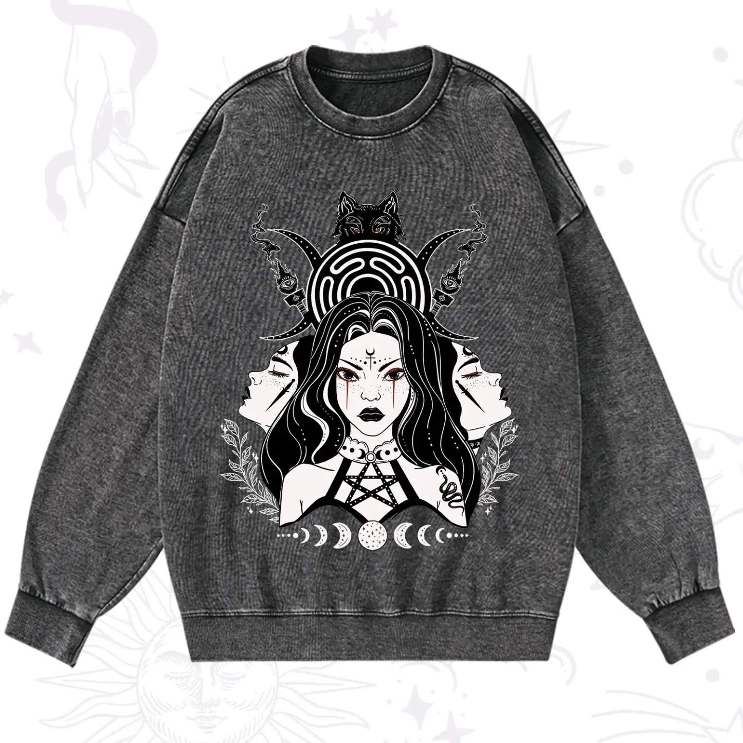 Purplehecate The Triple Moon Goddess Hecate Washed Sweatshirt