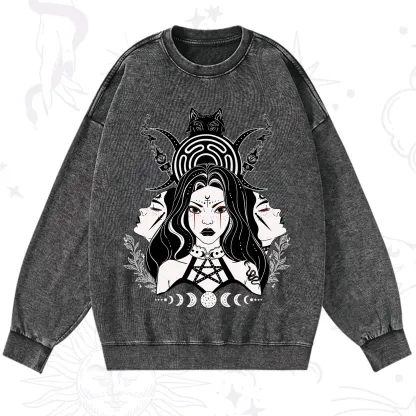 Purplehecate The Triple Moon Goddess Hecate Washed Sweatshirt