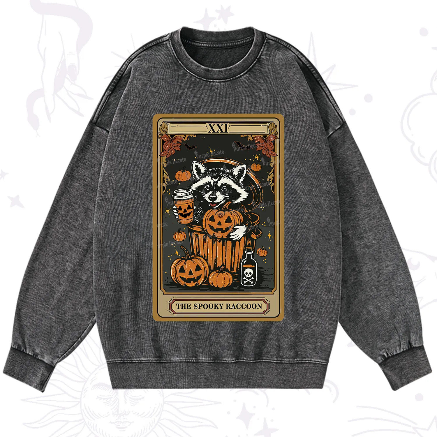 Purplehecate The Spooky Raccoon Tarot Halloween Washed Sweatshirt