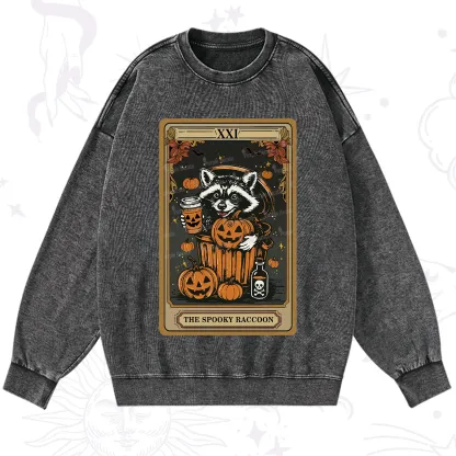 Purplehecate The Spooky Raccoon Tarot Halloween Washed Sweatshirt