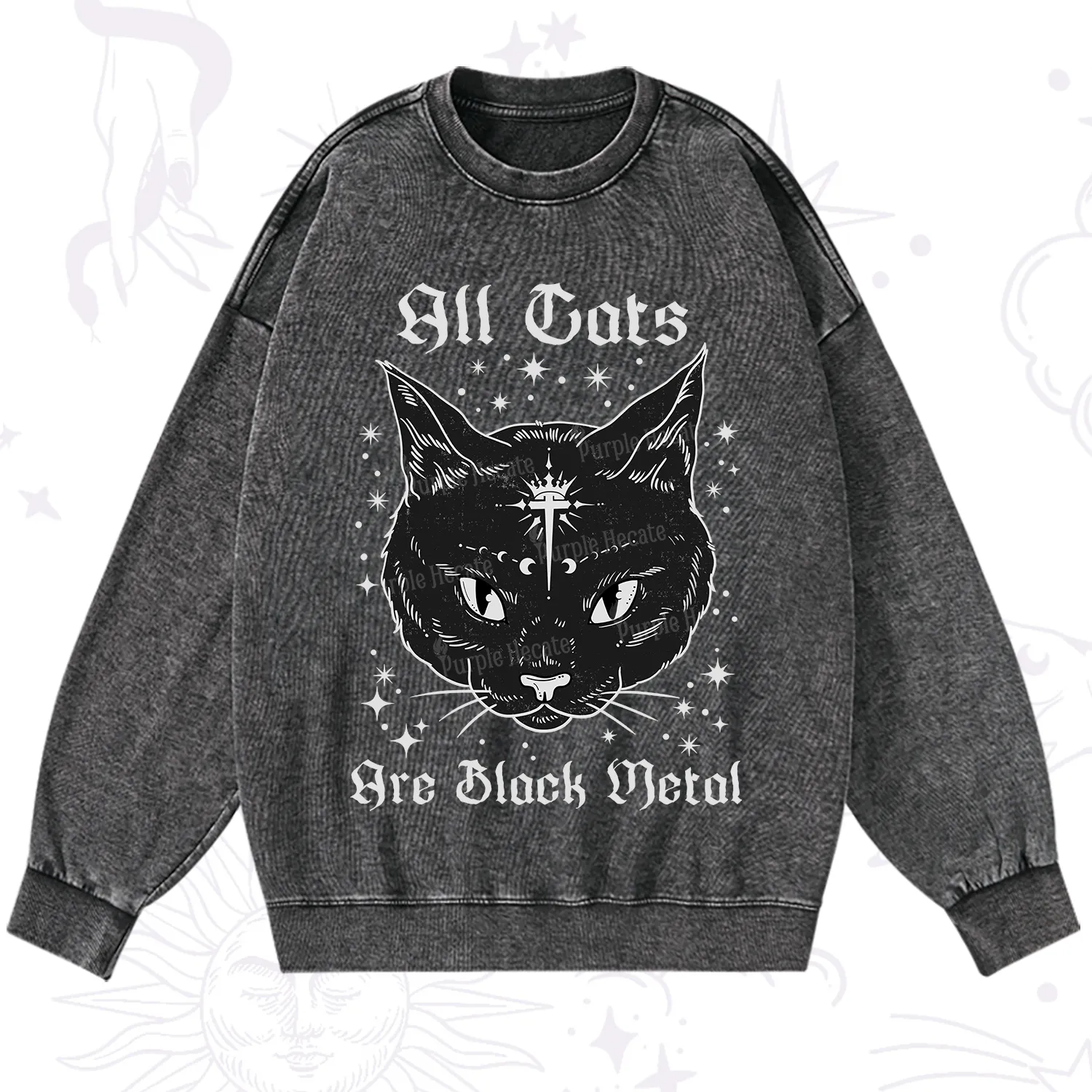 Purplehecate All Cats Are Black Metal Washed Sweatshirt