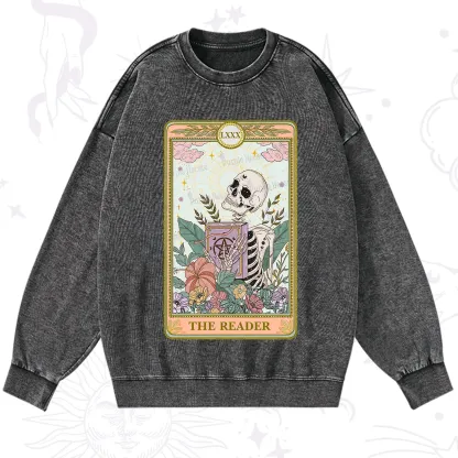 Purplehecate The Reader Occult Tarot Skeleton Washed Sweatshirt