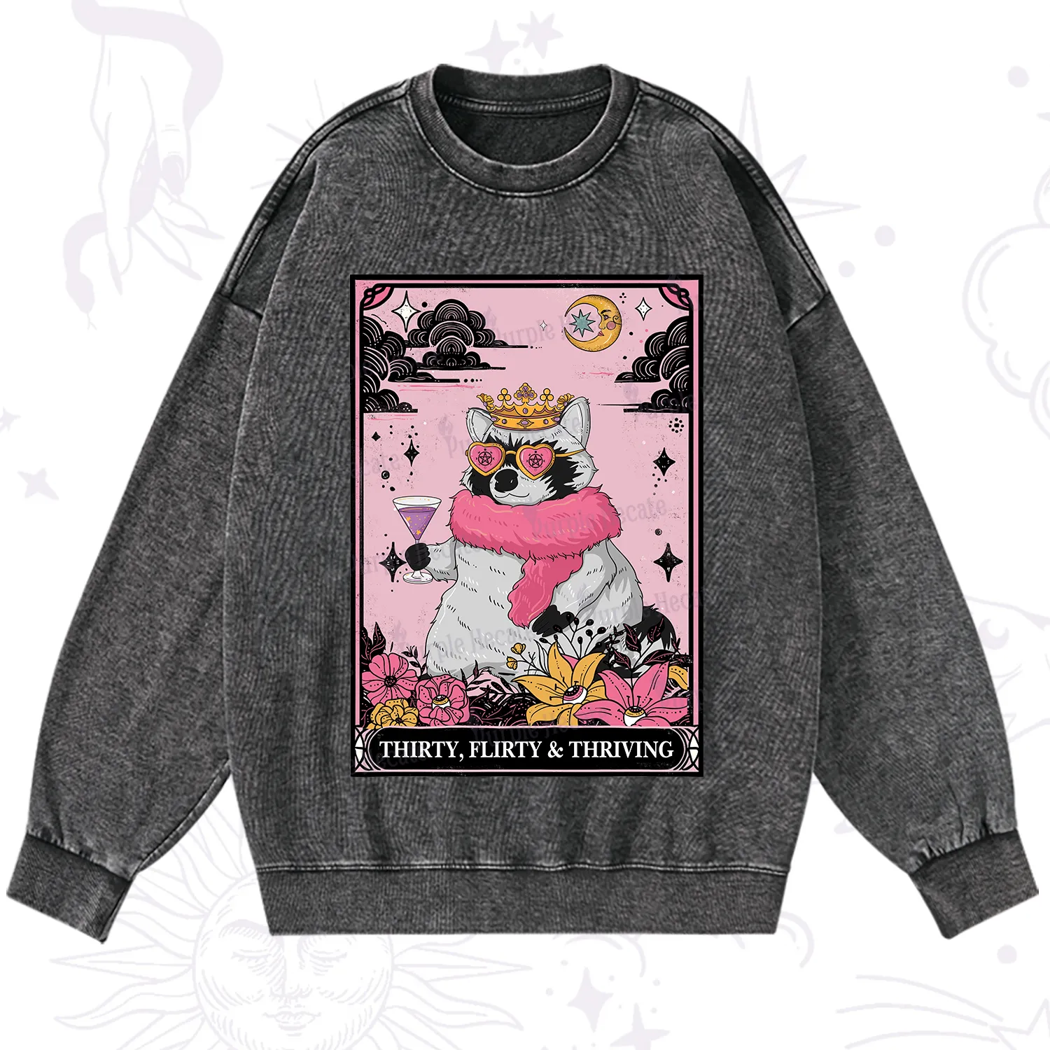 Purplehecate The Thirty Flirty Thriving Oracle Card Washed Sweatshirt