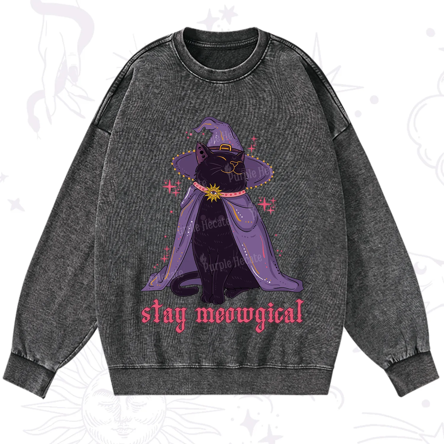 Purplehecate Stay Meowgical Cat Washed Sweatshirt