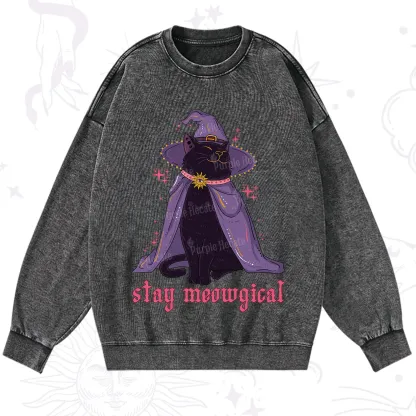 Purplehecate Stay Meowgical Cat Washed Sweatshirt