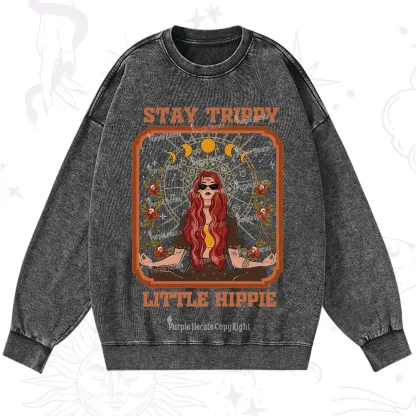 Purplehecate Stay Trippy Little Witchy Hippie Washed Sweatshirt
